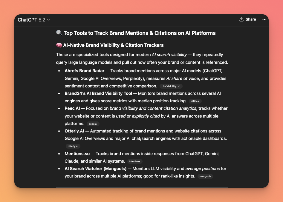 AI visibility tracking tool query in ChatGPT